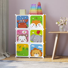 Dulap modular pentru copii, portocaliu, AT PERFORMANCE®, 6 rafturi, durabil, 74X37X110 cm, animalute