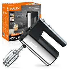 Mixer de Mână din Inox HALEY 500W – 5 Viteze, Silențios, Motor Puternic, Accesorii Incluse