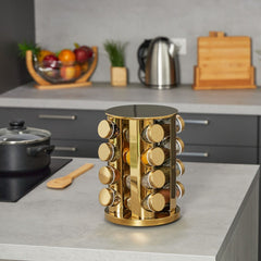 Set 16 recipiente condimente cu suport rotativ, inox, AT PERFORMANCE®,