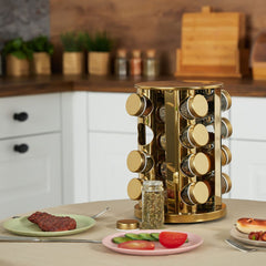 Set 16 recipiente condimente cu suport rotativ, inox, AT PERFORMANCE®,