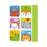 Dulap Modular cu 6 Rafturi – Verde, cu Animăluțe 🐊🐘🐒
