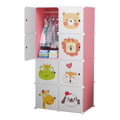 Dulap modular pentru copii, Roz, AT PERFORMANCE®, 8 rafturi Design Colorat cu Desene Jucăușe