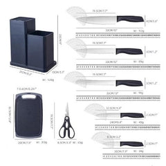 Set cutite otel inoxidabil, AT PERFORMANCE® si ustensile de bucatarie in suport cu tocator, 19 piese