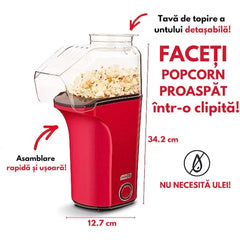 Aparat cu Aer Cald de facut Popcorn, AT PERFORMANCE®, Gata in max. 3 min, 1200W, Recipient dozator Boabe, Rosu.