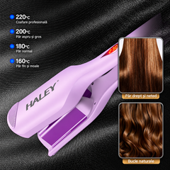 Placă de Creponat Păr HALEY HY-3024, Fier de Păr Ondulat cu Clemă, Plăci Non-Stick, Termostat și Afișaj LED