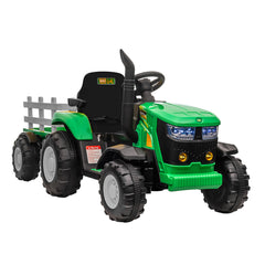 Tractor Electric cu Telecomandă pentru Copii KIDOO, cu Remorcă și Gard, Far, Sunet Motor, Claxon, MP3/USB – 3-6 Ani