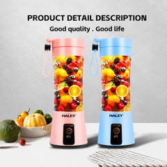 Blender Portabil Haley HY-2950, 480 ml, Baterie 2000 mAh, Reîncărcabil USB, Mini Smoothie Maker pentru Fructe și Legume