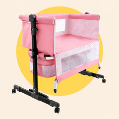 Pătuț Reglabil 6 în 1 AT PERFORMANCE® pentru Bebe – Leagăn, Pătuț de Călătorie, Coș Depozitare, Plasă Țânțari, Saltea Moale, Roți 360°, Gri