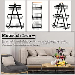 Cos de fructe, AT PERFORMANCE® decorativ, Metal, 3 etaje, Negru