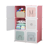 Dulap modular pentru copii, Roz, AT PERFORMANCE®, 6 rafturi Design Colorat cu Desene Jucăușe 🦄🦌🦈🦓