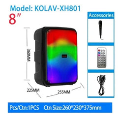 Boxă Portabilă Kolav cu Microfon, AT PERFORMANCE, Telecomandă, Bluetooth, FM, Slot pentru SD și USB, Baterie 3,7V 1500mA, Cablu de Încărcare USB, Control cu un Buton