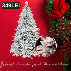 Brad artificial 3D cu zapada, Imperial, 120 cm, verde/alb,suport