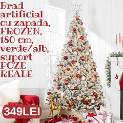 Brad artificial cu zapada, ROYAL, 180 cm, verde/alb,suport