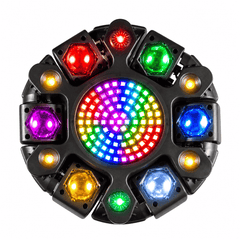 Moving Head LED Profesional Multi-Efect 100W, 6×10W RGBW CREE, Laser Roșu + Verde, Strobe Alb și Galben, 91 LED-uri, Brațe Rotative, DMX512 21 Canale, Sound Control