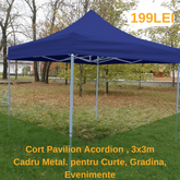 Cort Pavilion 3x3m Pliabil TIP ACORDION Cadru Metal pentru Curte, Gradina, Evenimente
