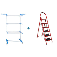 Pachet Promoțional AT PERFORMANCE® – Uscător Vertical 3 Nivele + Scară Pliabilă 3-6 Trepte | Soluția Ideală pentru Organizare și Activități Casnice