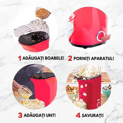 Aparat cu Aer Cald de facut Popcorn, AT PERFORMANCE®, Gata in max. 3 min, 1200W, Recipient dozator Boabe, Rosu.