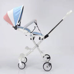 Cărucior Sport Bebe Pliabil cu Șezut Rotativ 360°, Spătar Reglabil, Coș de Cumpărături, Roți EVA și Frână – AT PERFORMANCE®, Alb/Albastru/Roz