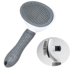 Perie animale pentru curatarea si ingrijirea parului, cu buton auto-curatare, pisici, caini, iepuri, gri