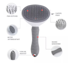 Perie animale pentru curatarea si ingrijirea parului, cu buton auto-curatare, pisici, caini, iepuri, gri