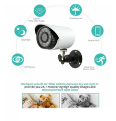 Kit 4 Camere de Supraveghere, DVR, AHD, 4 suporti de camere, 1 MP, Sistem PAL / NTSC, VGA, interior - exterior, Senzor de miscare si alarma, Serviciu de back-up prin USB si internet