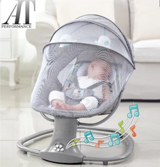 Leagan copii At Performance, Balansoar copii 3 in 1, Electric, cu Plasa Tantari, Perna Detasabila, Jucarii, USB, Bluetooth, Telecomanda, 0-3 ani