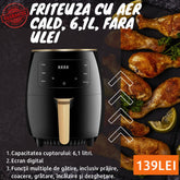Friteuza cu Aer Cald, Fara Ulei, 6,1L, 2400W