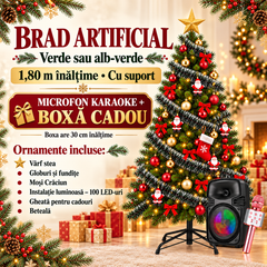 Brad artificial, 1.80 m, complet impodobit plus microfon karaoke si boxa cadou!!