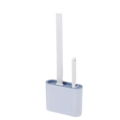 Set Perie WC din silicon pentru toaleta, AT PERFORMANCE®, Cap Flexibil, fixare pe perete, cu recipient din plastic, aspect modern, Alb