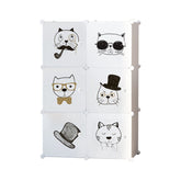 Dulap modular pentru copii 6 rafturi , AT PERFORMANCE® , Alb cu pisicute 🐱🎀👓🎩