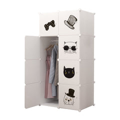 Dulap modular pentru copii 8 rafturi , AT PERFORMANCE® , Alb cu pisicute 🐱🎀👓🎩