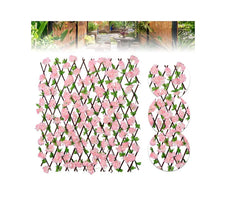 Gard paravan viu cu frunze si flori artificiale, AT PERFORMANCE, extensibil, 100x200 cm, roz