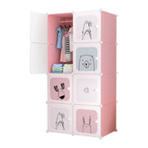 Dulap modular pentru copii, Roz, AT PERFORMANCE®, 8 rafturi Design Colorat cu Desene Jucăușe 🦄🦌🦈🦓