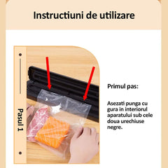 Aparat de vidat si sigilat cu vacuum, NEXTLY, pentru carne, legume, fructe, include 5 pungi pentru vidat, pastreaza prospetimea, negru