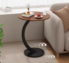 Masuta de cafea, din metal si lemn, rotunda, dimensiuni 40 x 40 x 60 cm, pentru living si bucatarie, maro/negru