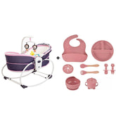 Pachet 2 în 1 pentru Bebeluși: Balansoar Electric 5 în 1 Mastela Roz + Set Hrănire 10 Piese Silicon | Confort și Siguranță de la Naștere