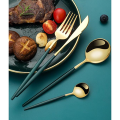 Set de tacamuri At Performance®, 24 piese, din otel inoxidabil, Auriu / Verde