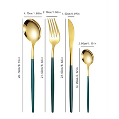 Set de tacamuri At Performance®, 24 piese, din otel inoxidabil, Auriu / Verde