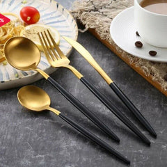 Set de tacamuri moderne AT PERFORMANCE®, 24 de piese, negru si auriu lucios, 13-21 cm.