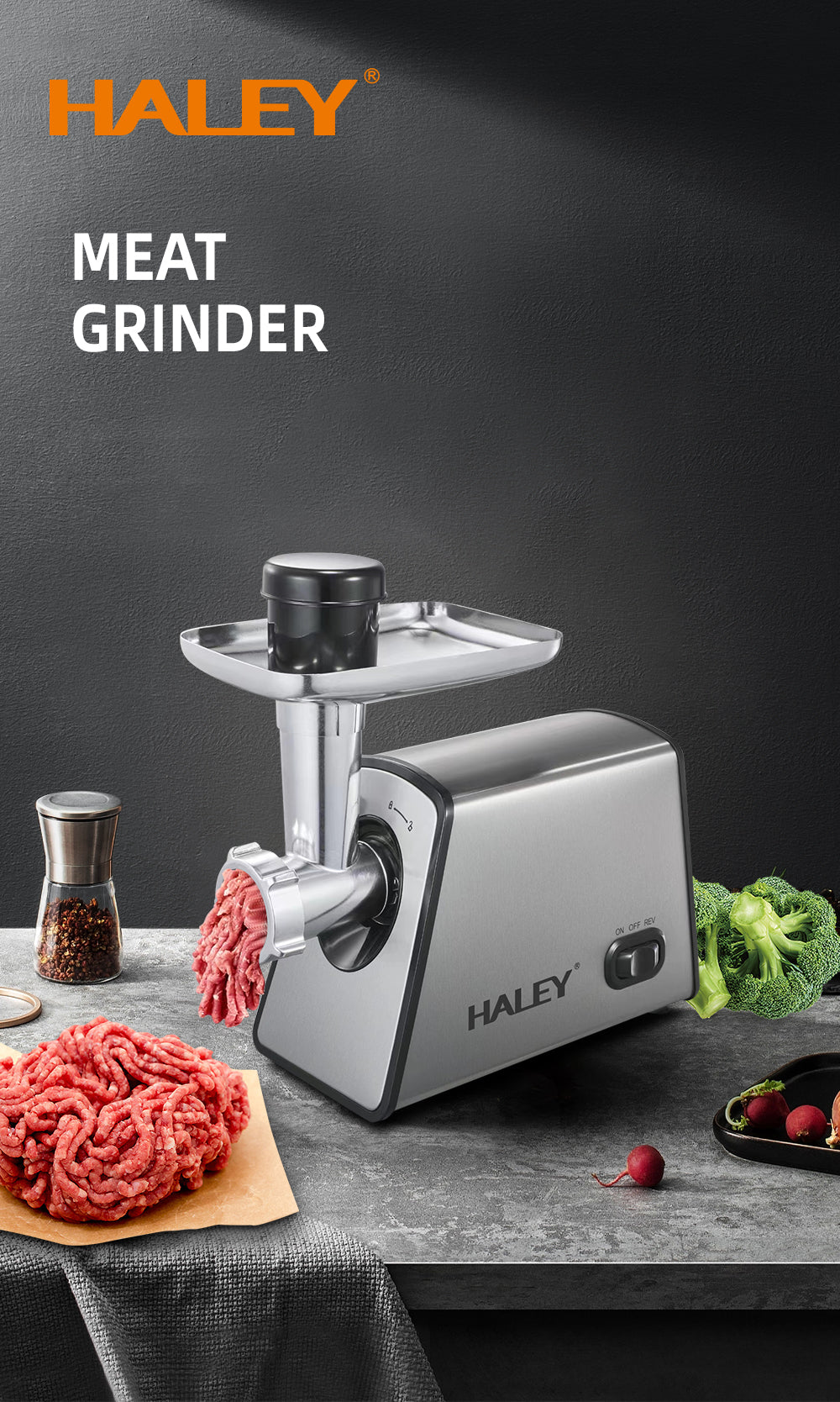 Mașină de Tocat Carne HALEY 2600W, Cutter cu Torsiune Mare, Oțel Inoxidabil, Port Mare de Alimentare, Ușor de Curățat