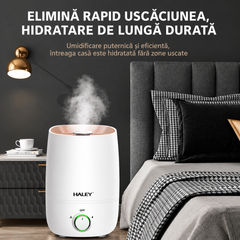 Umidificator De Aer Haley HY-3100, 5L, 1000W, Umidificare 360°, Reglare Continuă a Ceții, Rezervor Mare