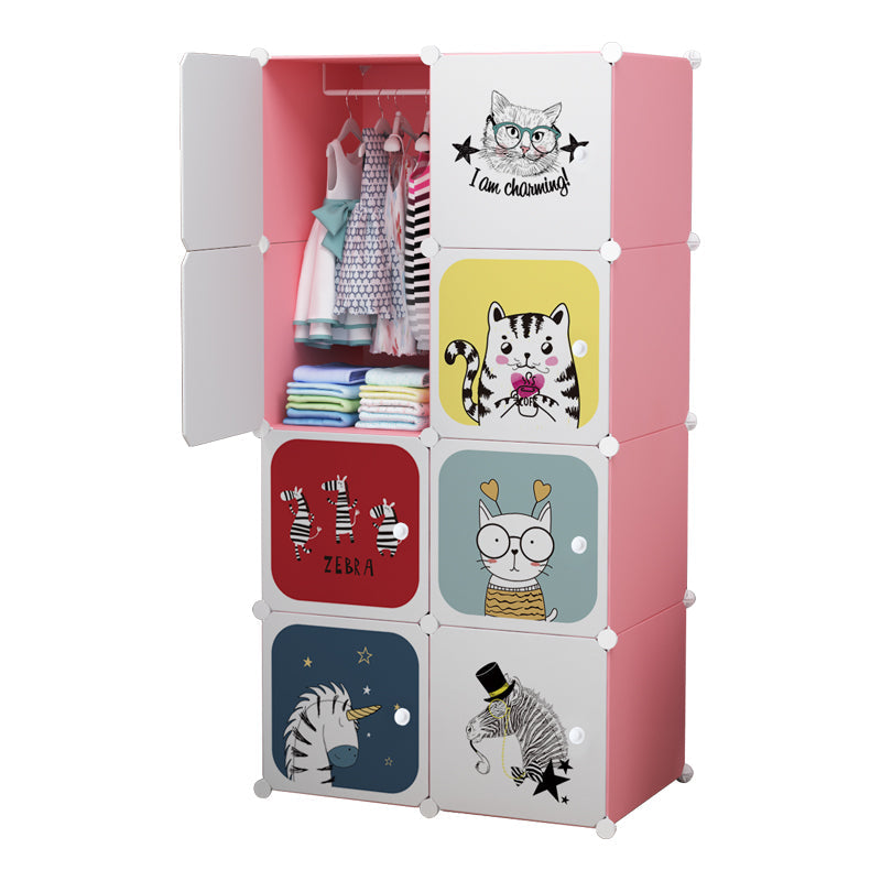 Dulap modular pentru copii, Alb/Roz, AT PERFORMANCE®, 8 rafturi, durabil, 147 cm x 76 cm x 37 cm