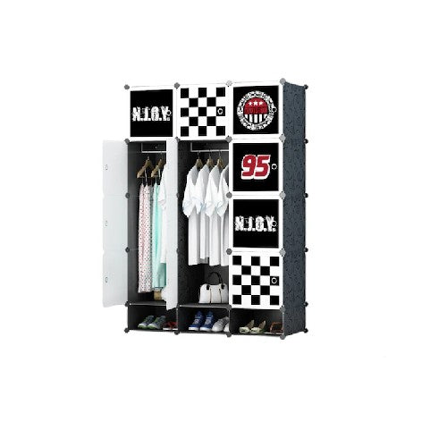 Dulap modular pentru copii, negru, AT PERFORMANCE®, 15 rafturi, durabil, 110X47X163 cm, diverse