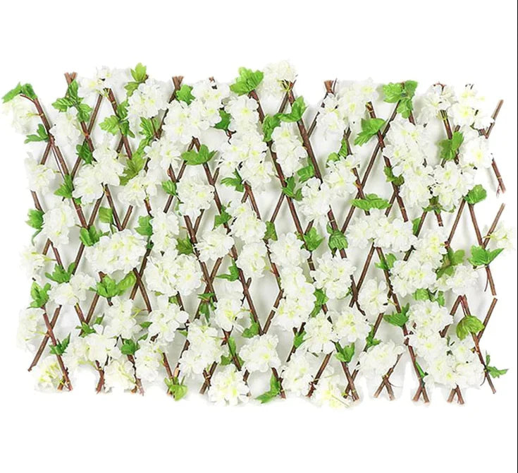 Gard paravan viu cu frunze si flori artificiale, AT PERFORMANCE, extensibil, 100x200 cm, roz