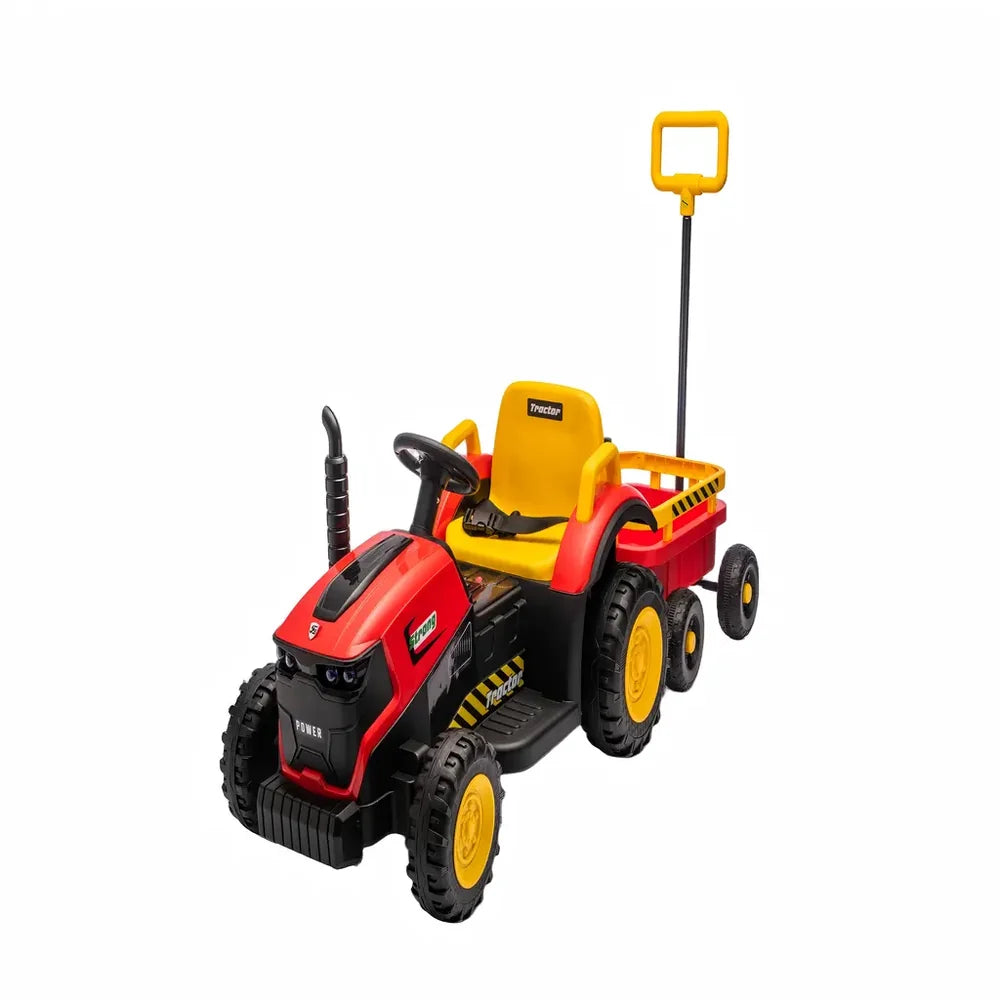 Tractor Electric KIDOO pentru Copii cu Telecomandă 2.4G, Remorcă Detașabilă, 12V 4.5Ah, 2 Motoare 380, Lumini LED, Muzică, Centură de Siguranță