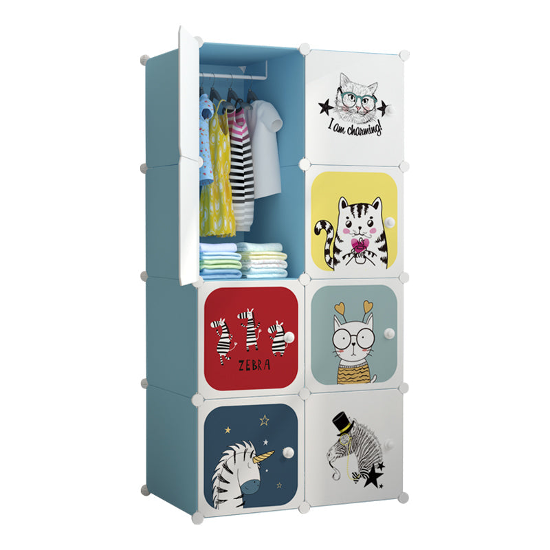 Dulap modular pentru copii, Alb/Albastru, AT PERFORMANCE®, 8 rafturi, durabil, 147 cm x 76 cm x 37 cm