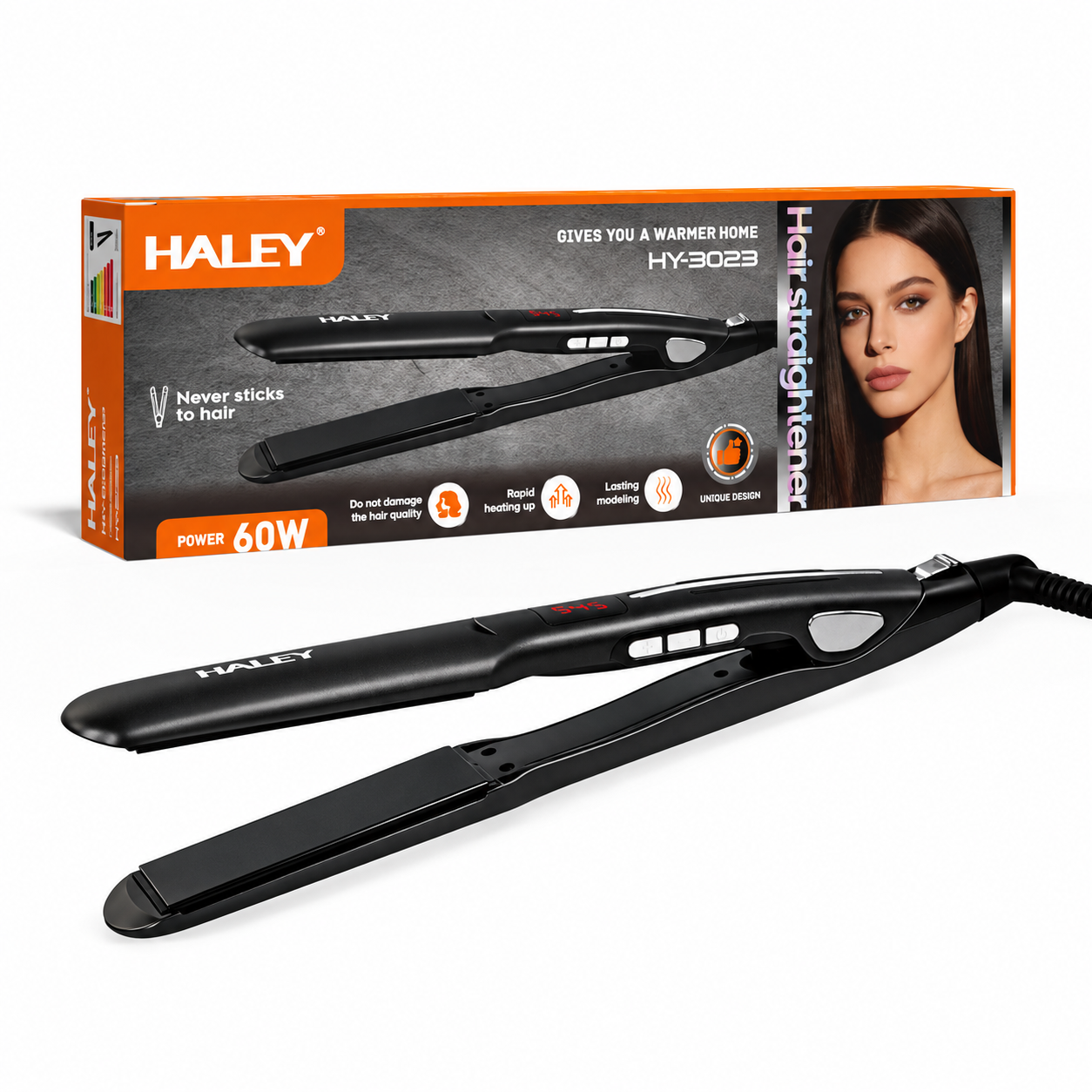 Placă de Îndreptat Părul HALEY HY-3023, 60W, Încălzire Rapidă, Modelare de Lungă Durată, Design Unic, Hair Straightener