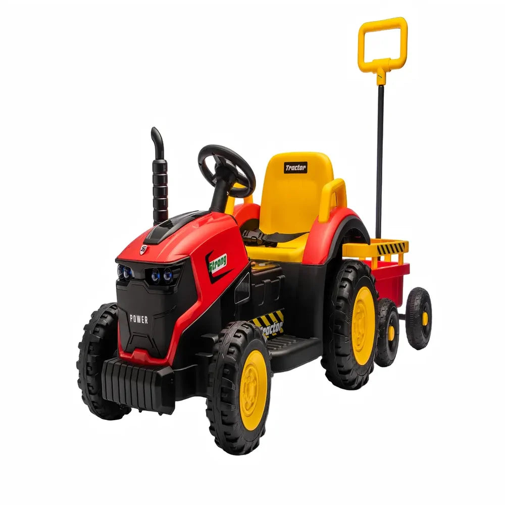 Tractor Electric KIDOO pentru Copii cu Telecomandă 2.4G, Remorcă Detașabilă, 12V 4.5Ah, 2 Motoare 380, Lumini LED, Muzică, Centură de Siguranță