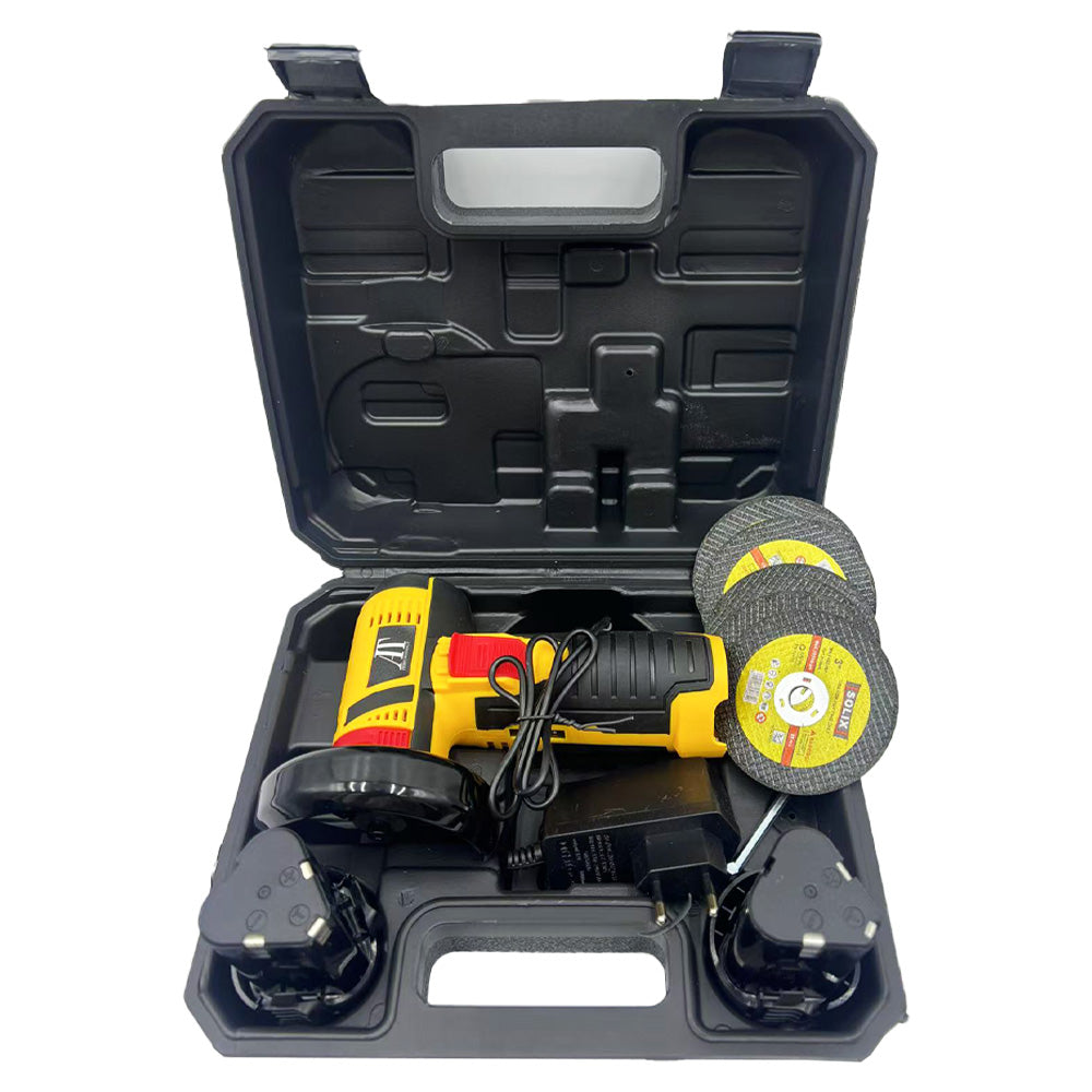 Mini Polizor Flex Unghiular Portabil, AT PERFORMANCE®, 2 acumulatori 12V, 750W, 1500 mAh, 19500 rpm, 6 discuri 76 mm, Autonomie Mare, Portocaliu/Negru.