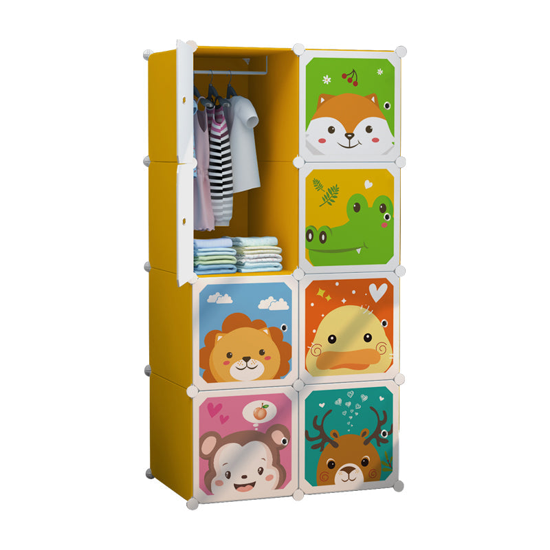 Dulap modular pentru copii, portocaliu, AT PERFORMANCE®, 8 rafturi, durabil, 76x37x147  cm, animalute